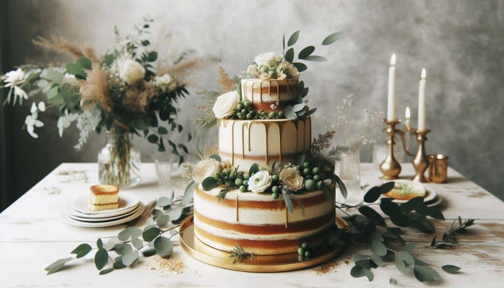 Rustic Boho Naked Cake with draping honey