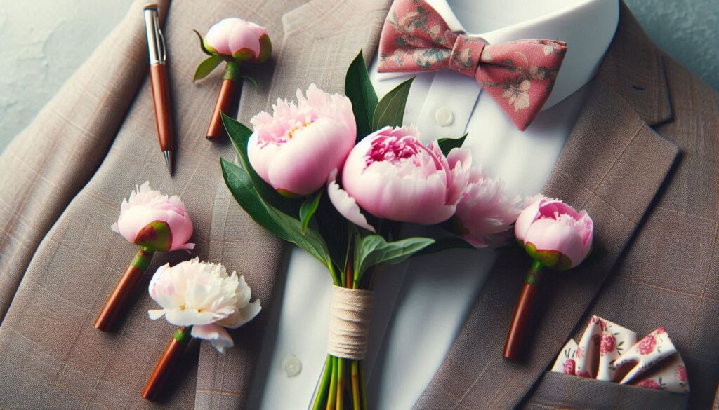 Grey Groomsmen Suit with Peony Boutonniere