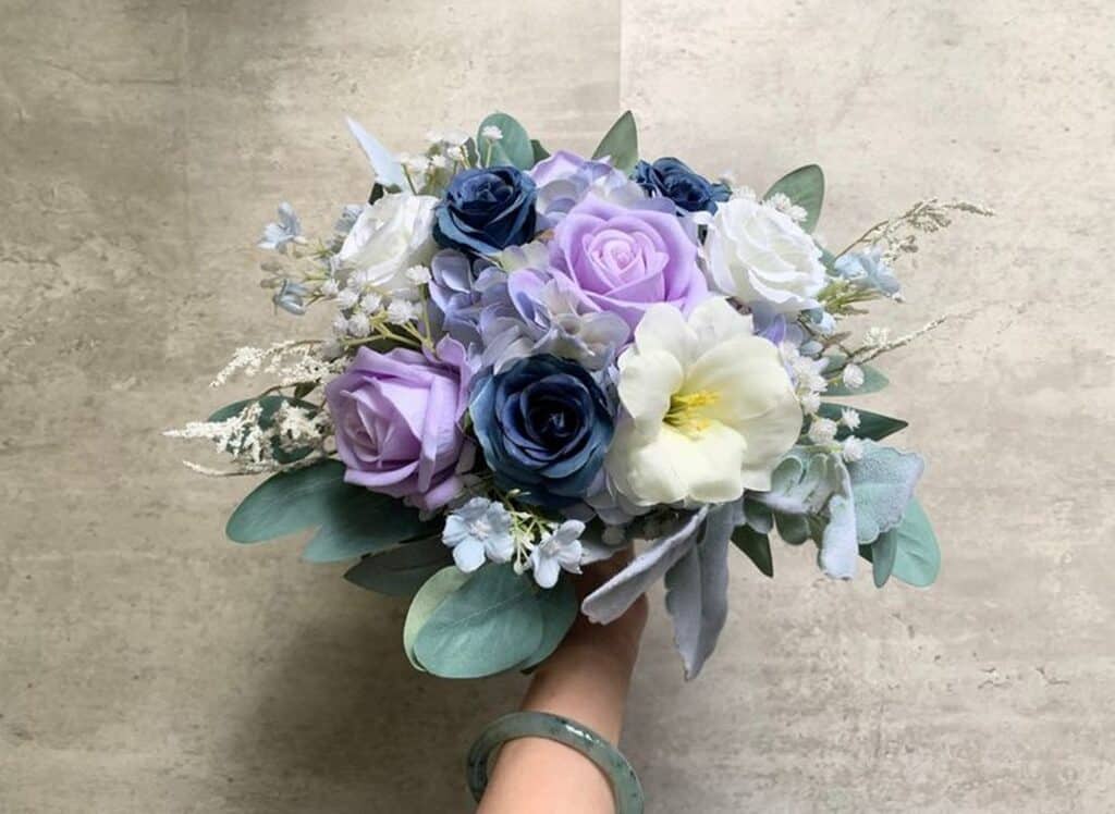 Faux Blue and Purple Flower Bouquet