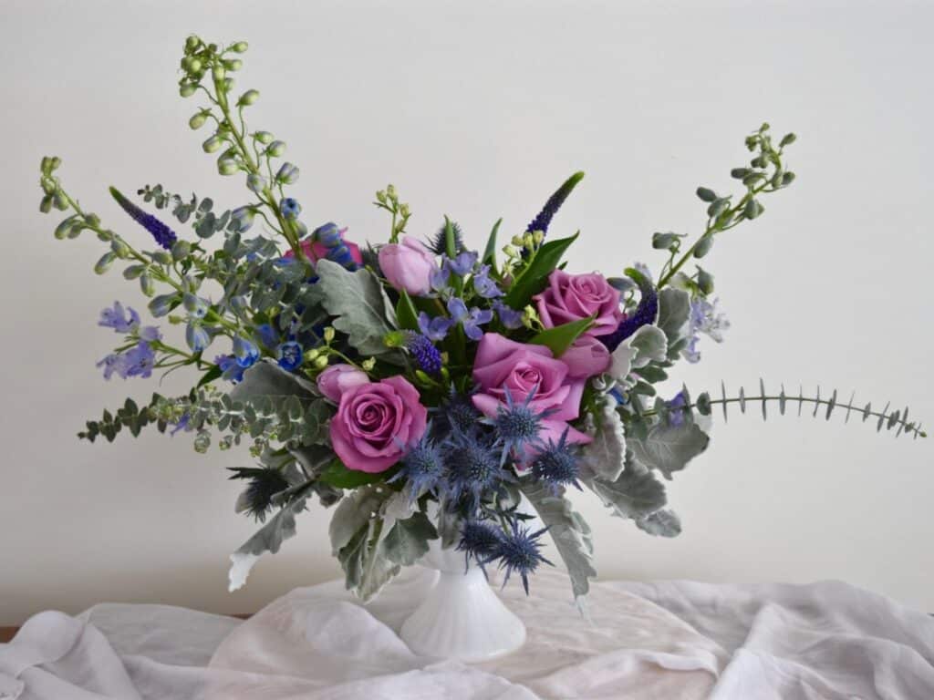 Blue and Purple Wedding Centerpiece