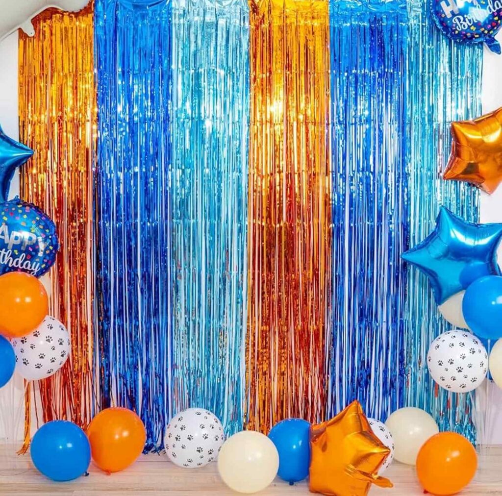 Bluey Birthday Party Supply blue, yellow, and a touch of orange streamers