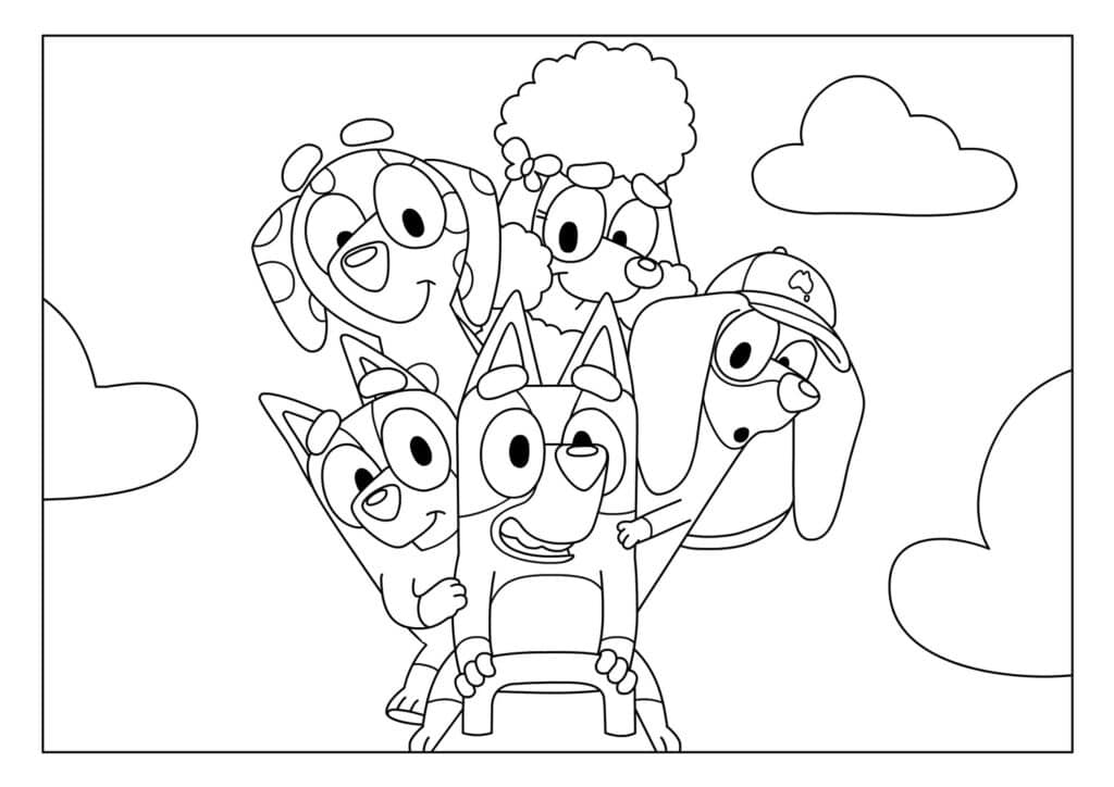 Bluey and Friends Coloring Page Template