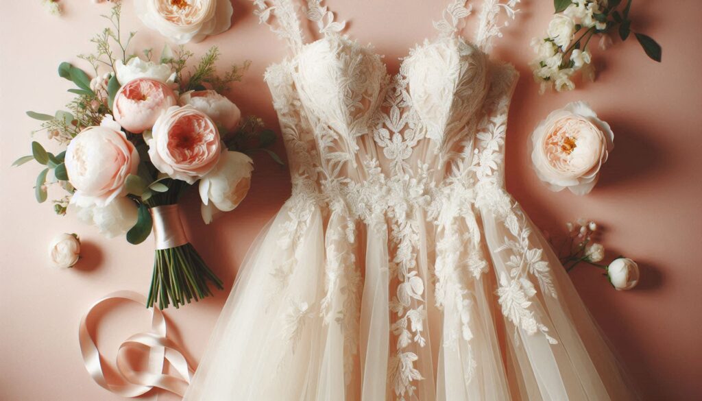 Gorgeous Flowy Blush Wedding dress with floral lace