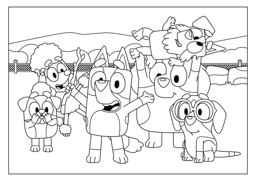 Bluey Bingo and Friends Coloring Page Template