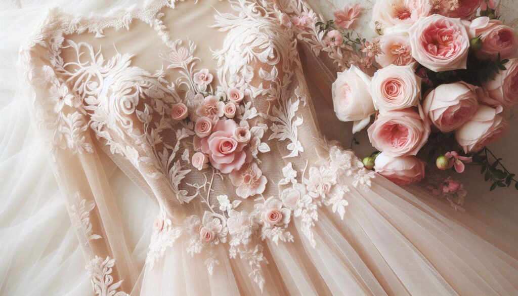 Floral Lace and embroidered wedding gown