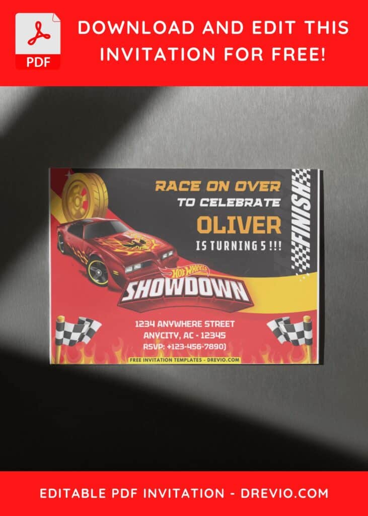 Fiery Racer Hot Wheels Birthday Invitation