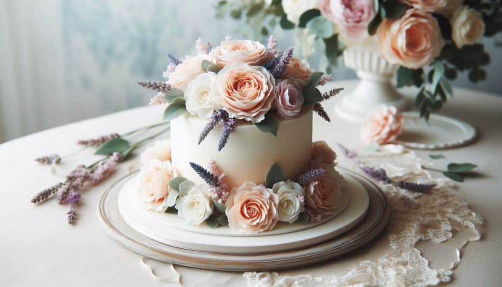 Simple Wedding Cake with Fresh Flower Topper