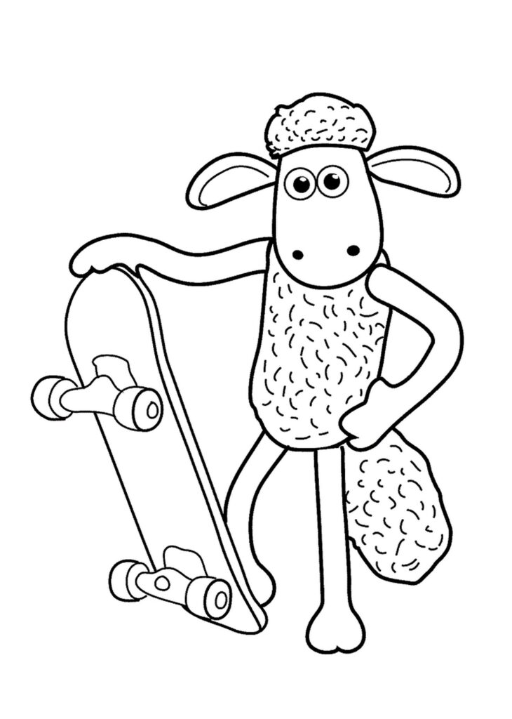 Shaun the Sheep Skateboard Coloring Page Template