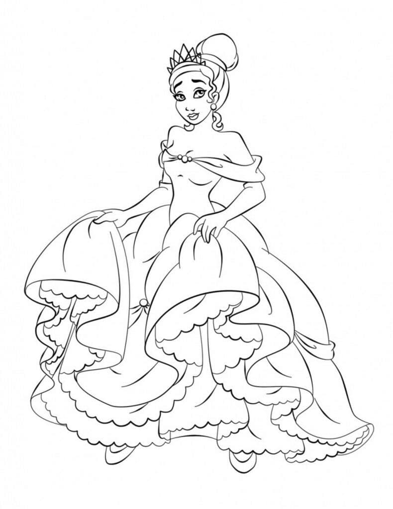 Free Princess Tiana and Frog Coloring Page template