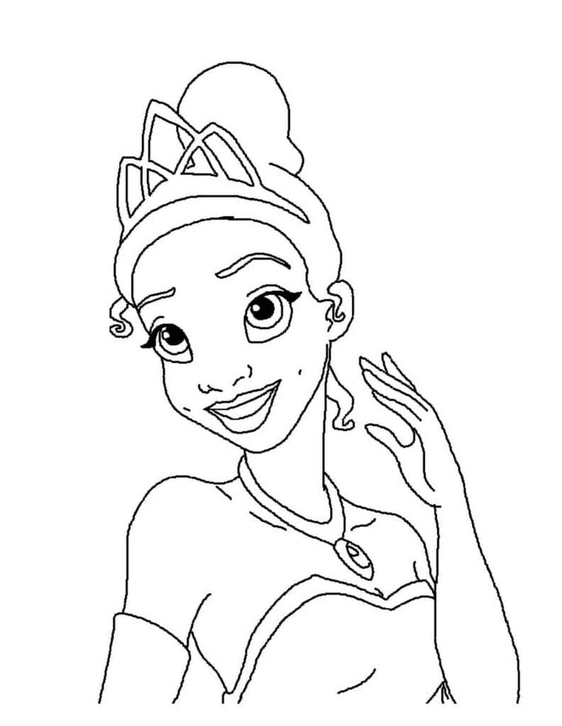 Free Princess Tiana wearing Tiara Coloring Page Template