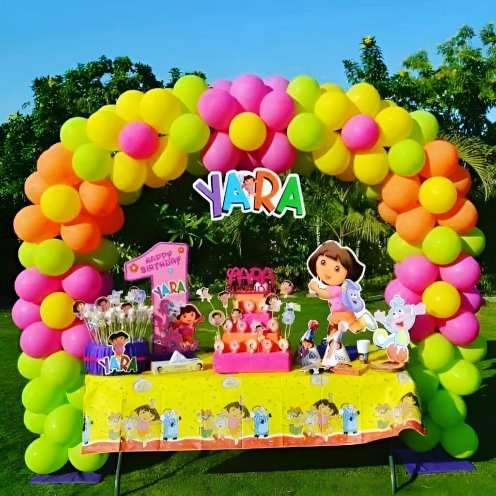 Colorful Balloon Arch for Dora the Explorer Birthday Party