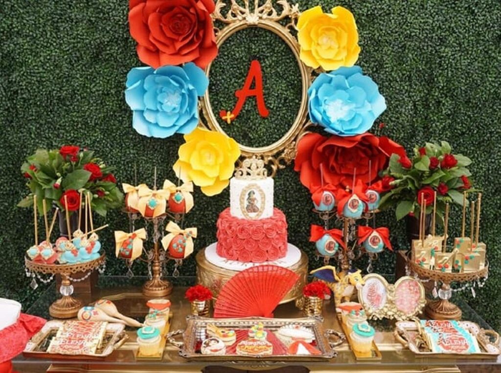 Elena of Avalor themed birthday party cake and snacks