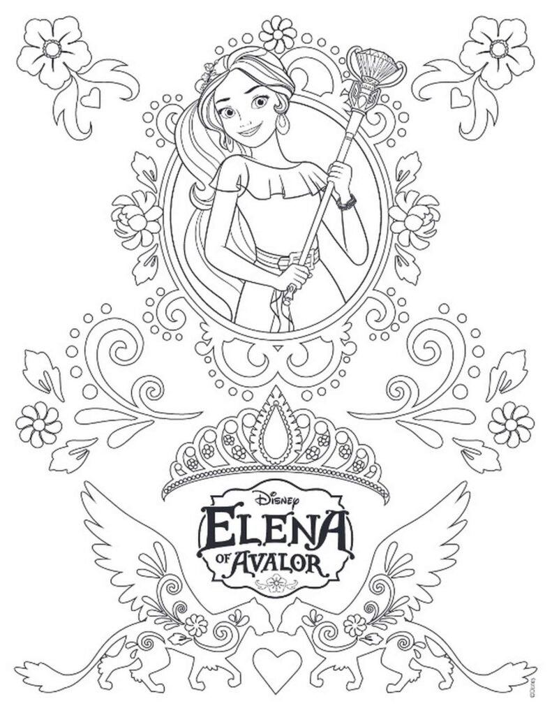 Elena of Avalor floral crest Coloring Page Template