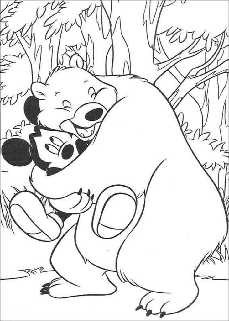 Disney Mickey Mouse and Bear Safari-themed coloring page template