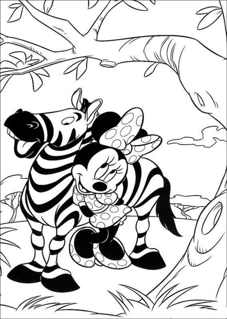 Disney Minnie Mouse and Zebra Safari-themed coloring page template