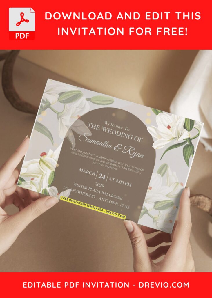 White Lily Wedding Invitation