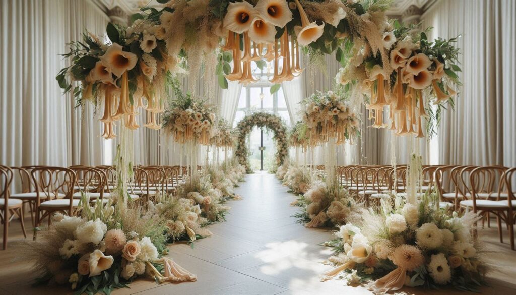 Wedding arch with Angel Trumpet arrangements