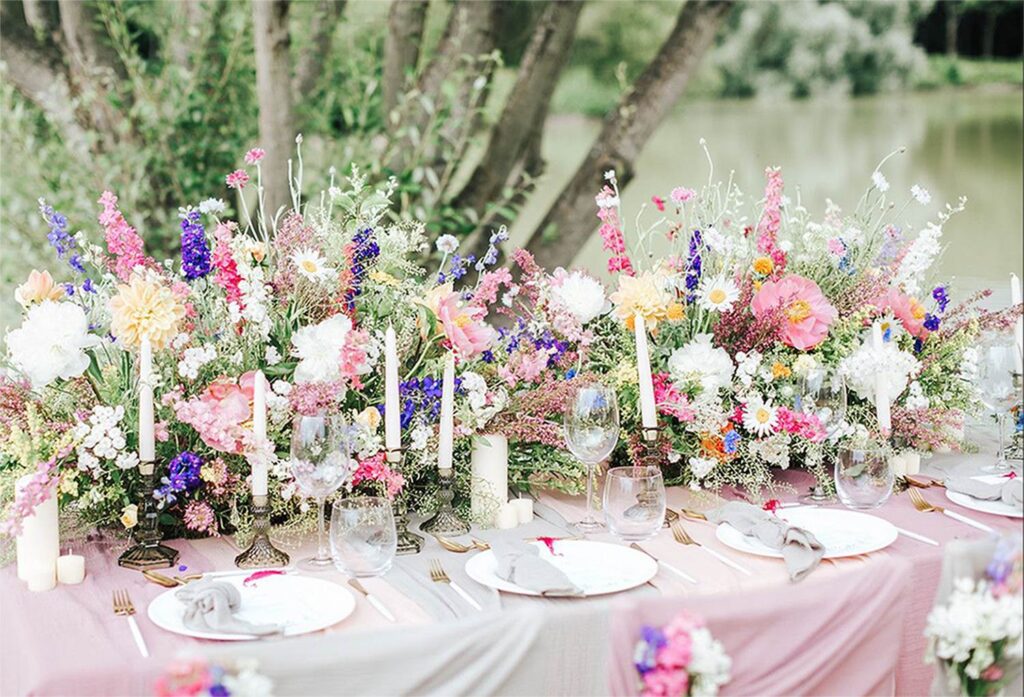 Wildflower tablescape arrangements