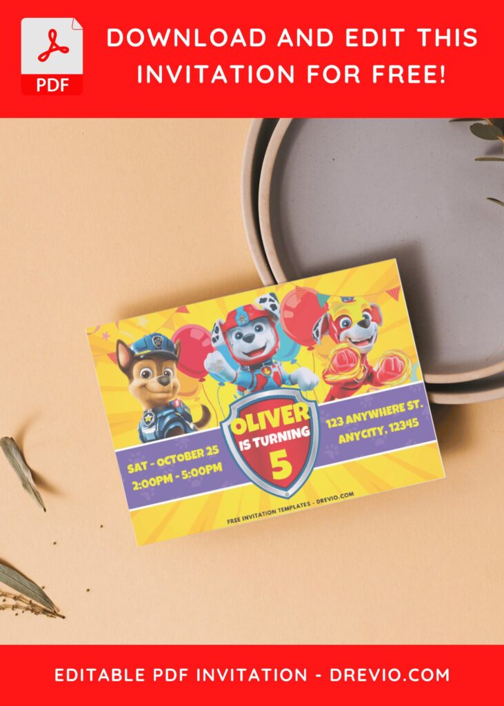 PAW Patrol badge birthday invitation