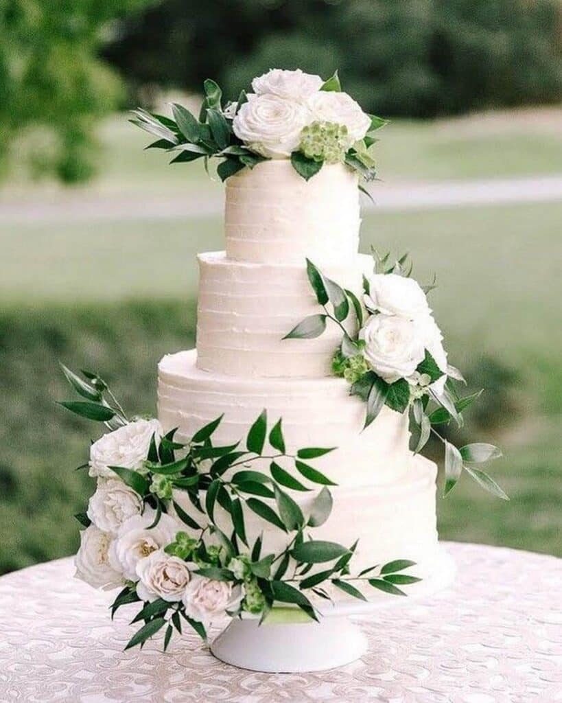 Neutral Greenery Buttercream Wedding Cake