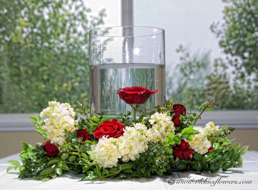 Faux Red and Blush Rose Wedding Centerpiece