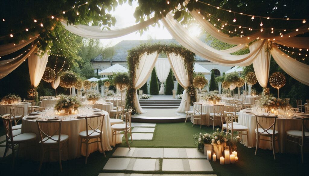 Greek garden wedding with fairy string light setups