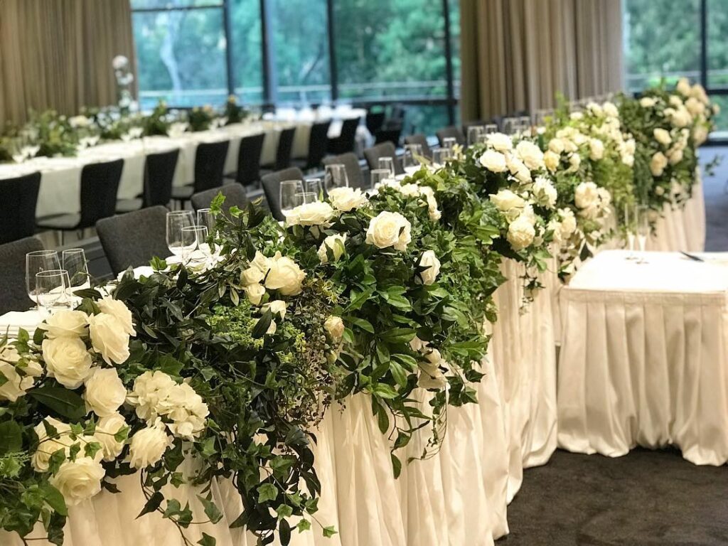 Floral Table Runner with Cascading Greenery