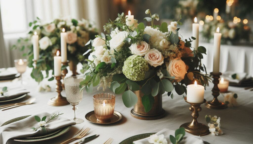 Floral Rose and Peony Wedding Centerpiece in clear vase