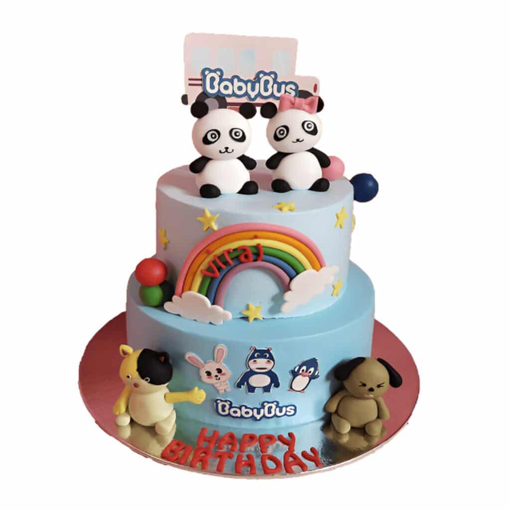 BabyBus Cake with rainbow, Kiki and MiuMiu topper