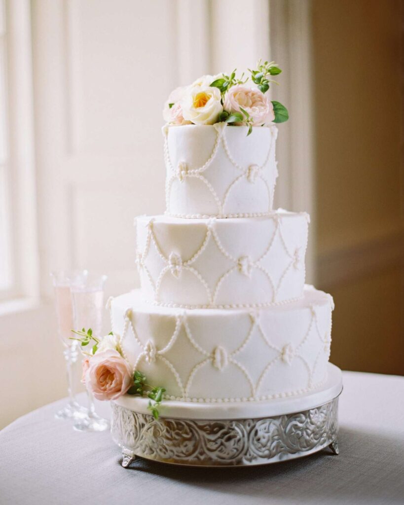 Vintage-Inspired Wedding Cakes with 3-tiered layer and edible sugar flowers