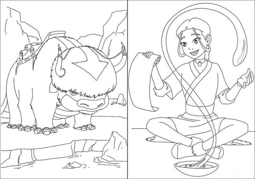 Avatar Yip Yip and Roku coloring page template