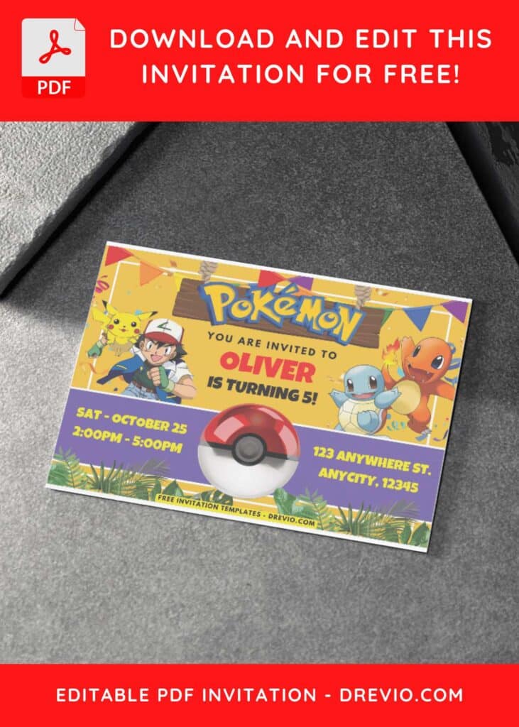 Pokemon Jungle - Squirtle and Charmander Birthday Invitation