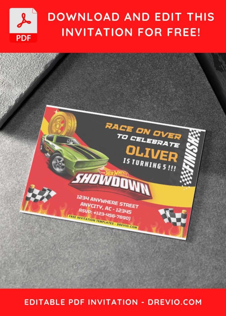 Hot Wheels Showdown Ford Mustang Birthday Invitation