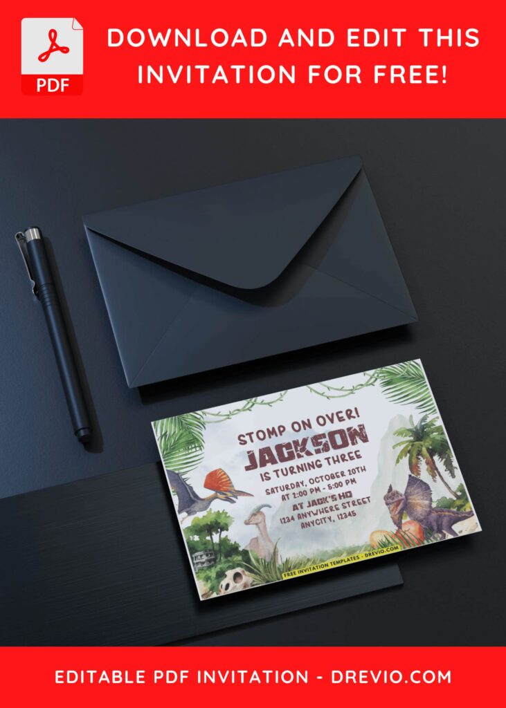 Stomp on Over Dinosaur Jungle Birthday Invitations