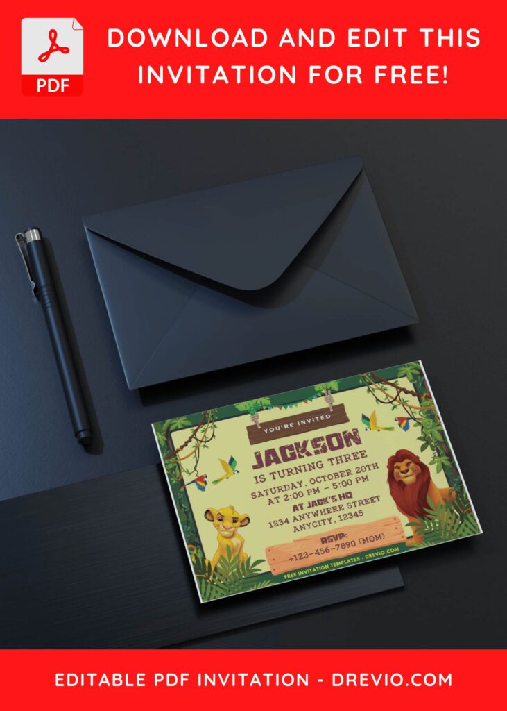 Lion King Jungle Bash Birthday Invitations