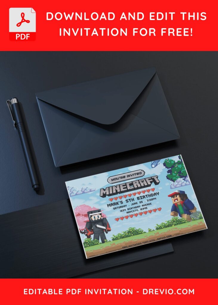 Minecraft Boys Birthday Invitation