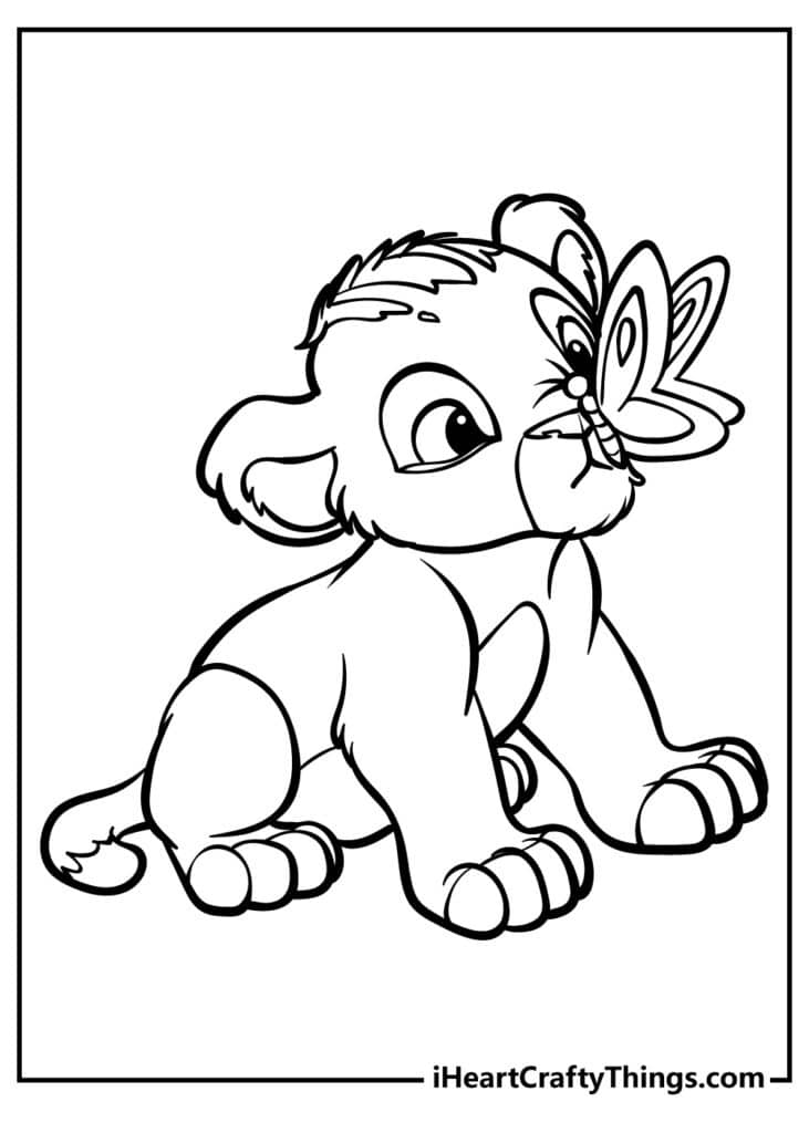 Lion King Simba and Butterfly Coloring Pages Templates