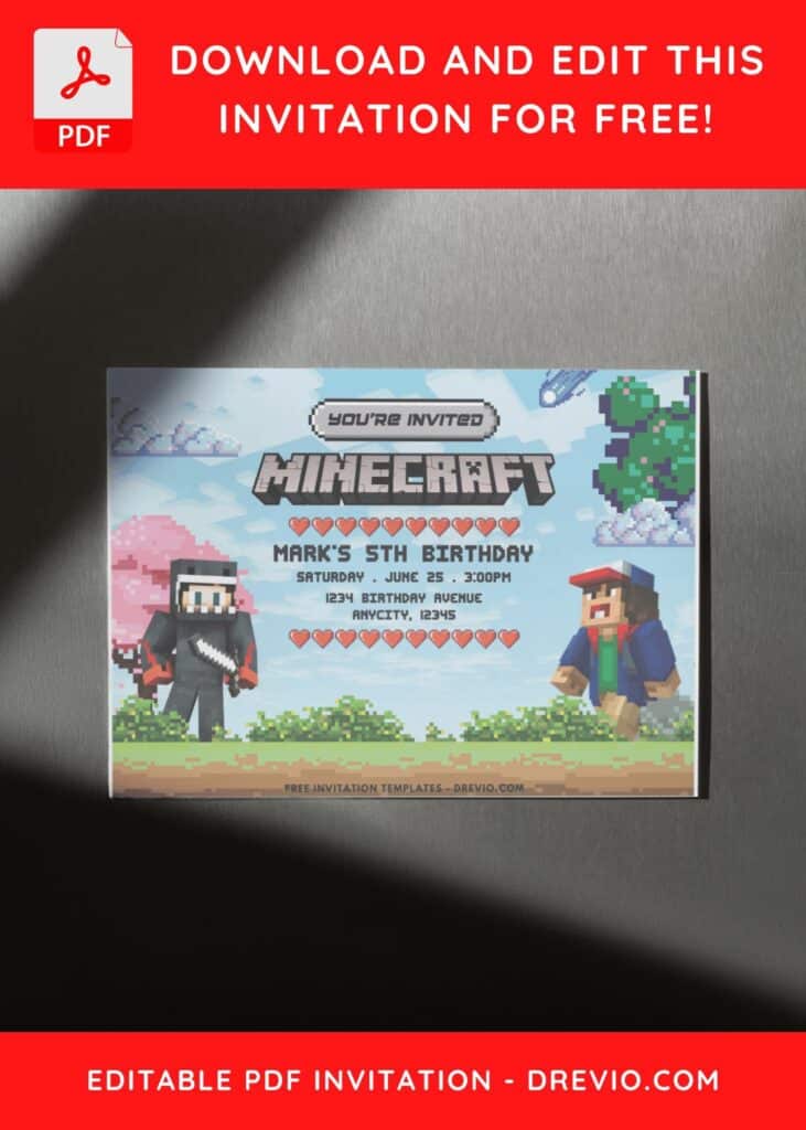 Minecraft Gamer Birthday Invitation