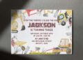 Construction Excavator and Road Roller Machine Birthday Invitations