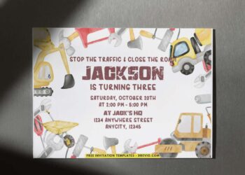 Construction Excavator and Road Roller Machine Birthday Invitations