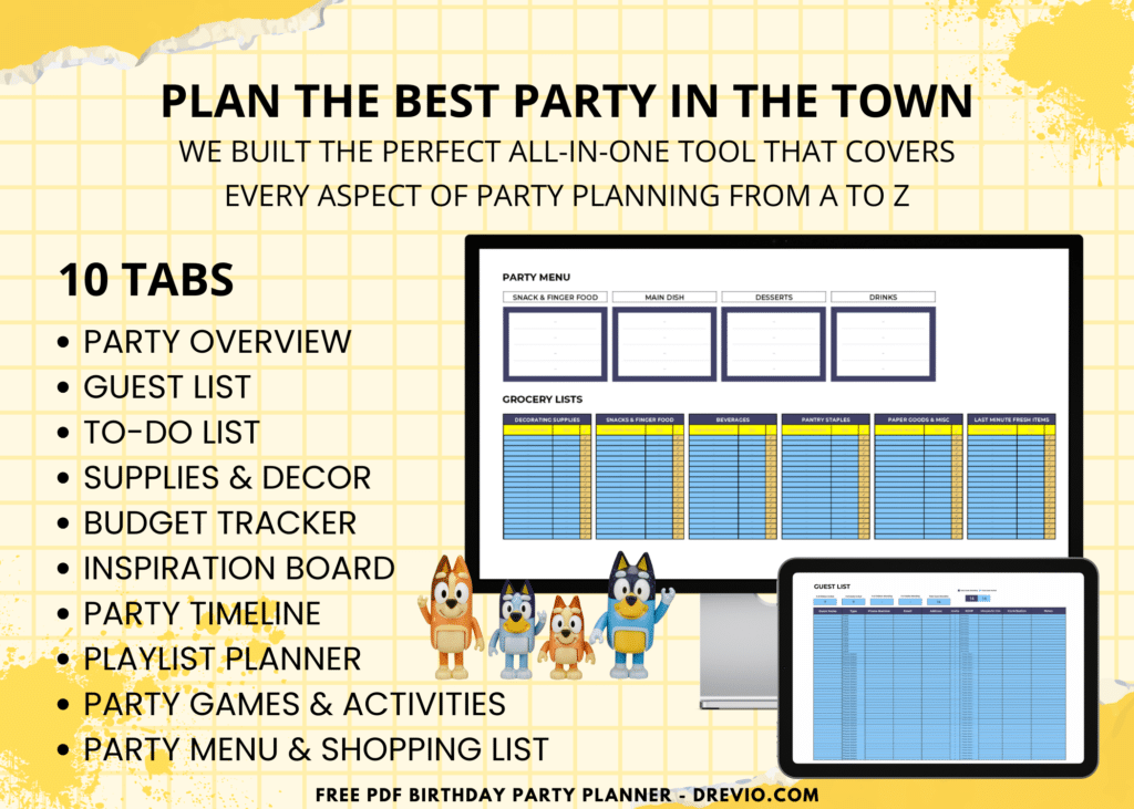 Preview of Bluey Party Planner Tabs