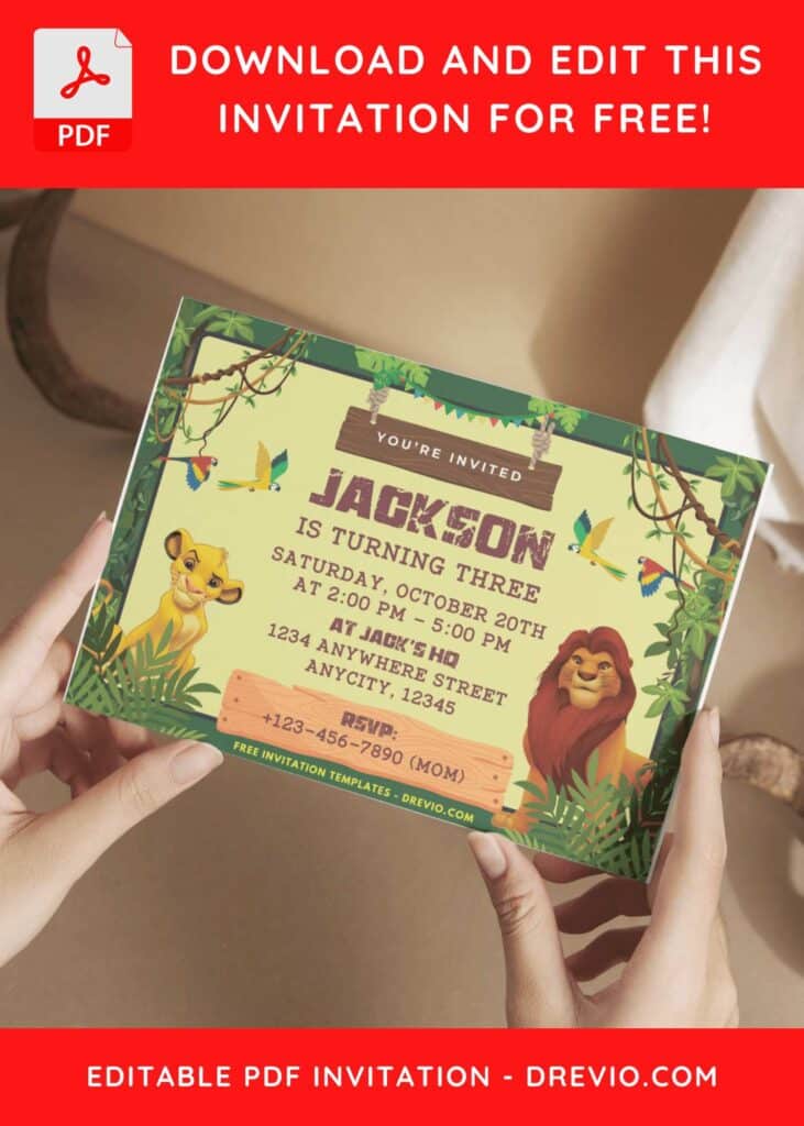 Lion King Kids Birthday Invitations