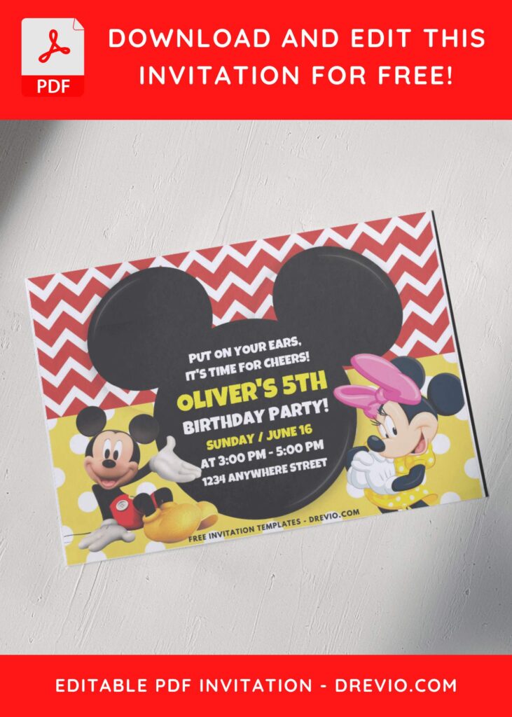 Minnie Mouse Pink Headband Birthday Invitation