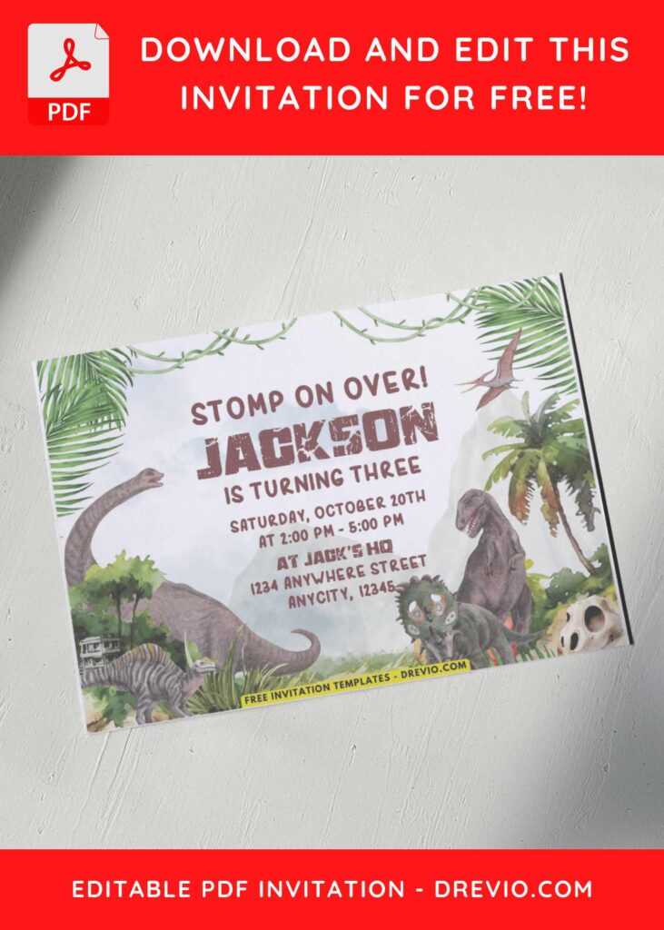 Dinosaur Jungle Birthday Invitations