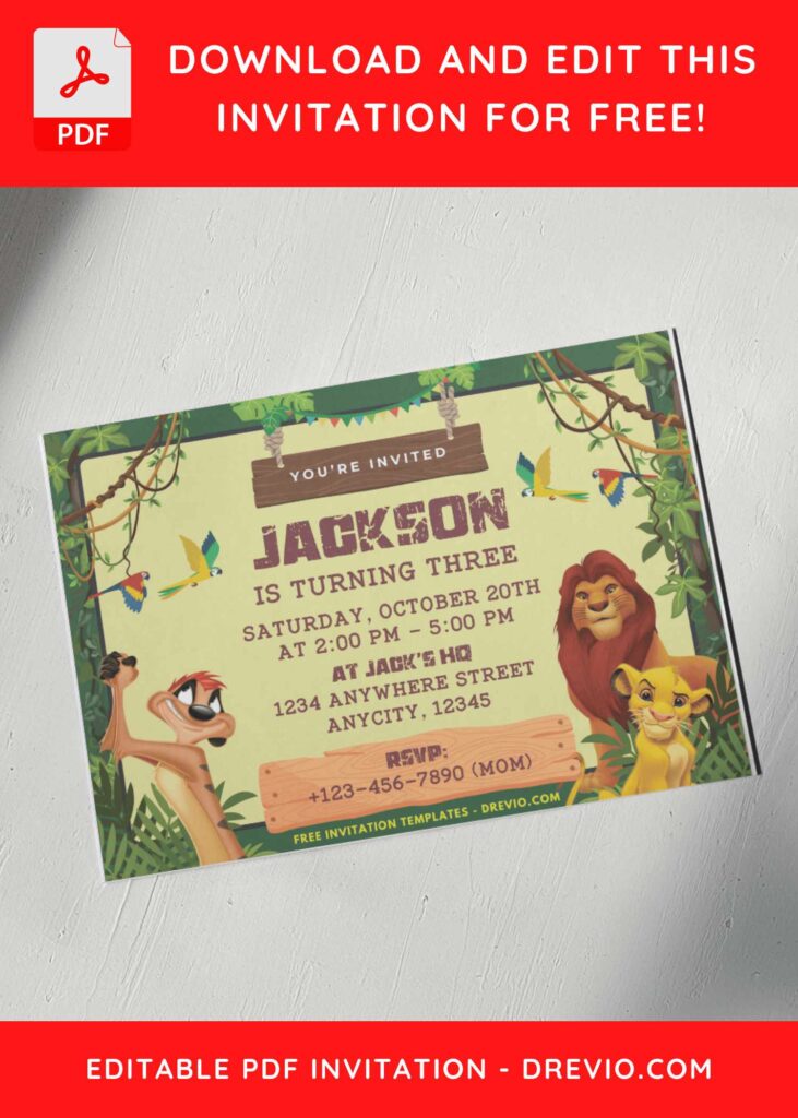 Lion King Simba and Mufasa Birthday Invitations