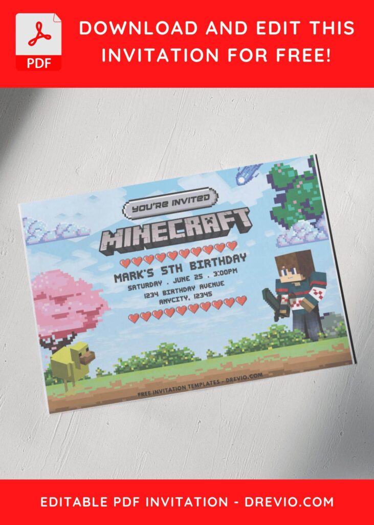 Minecraft Swordman Birthday Invitation