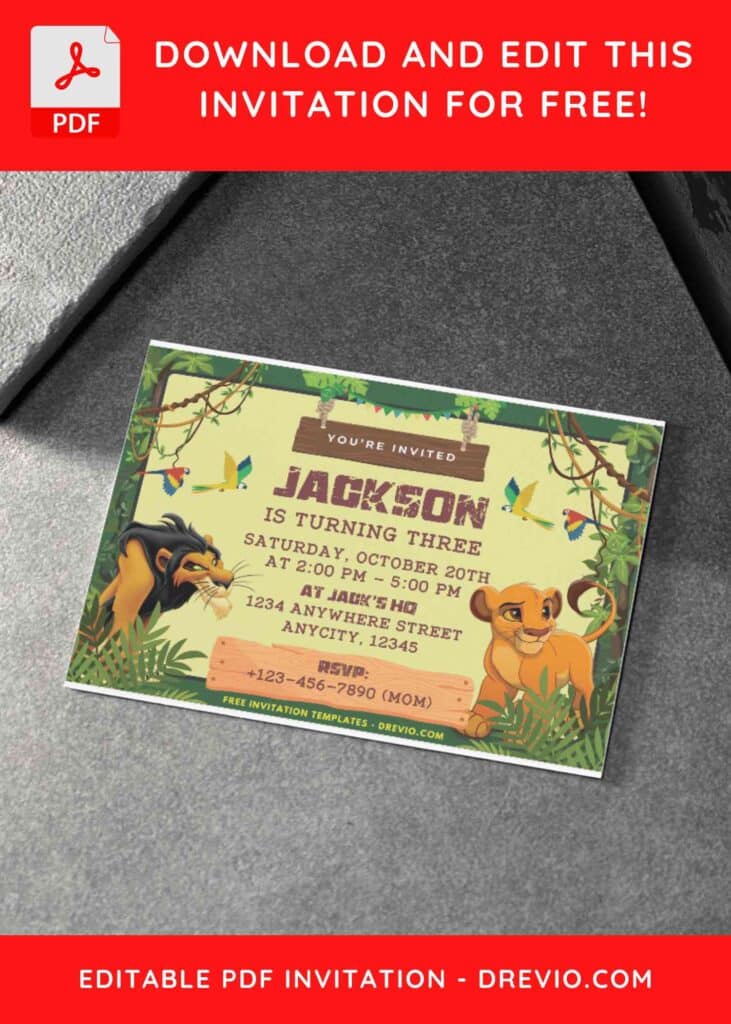 Lion King Simba and Scar Birthday Invitations