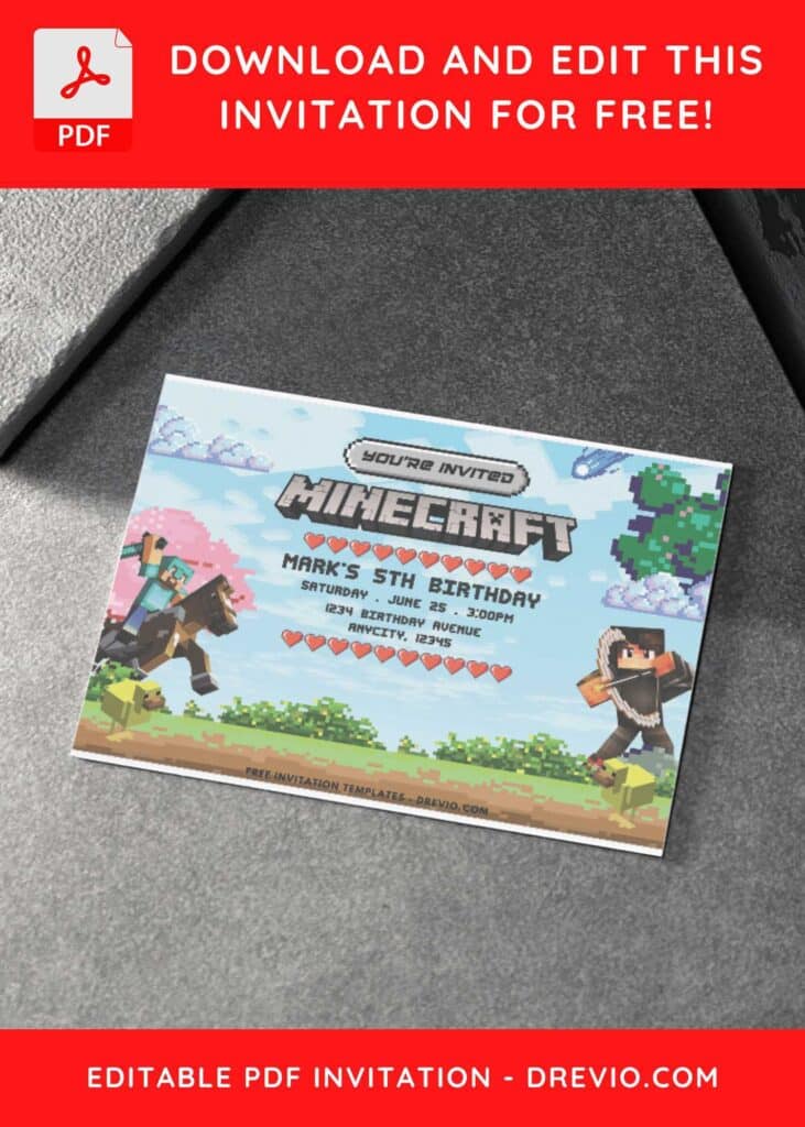 Minecraft Horseman Birthday Invitation