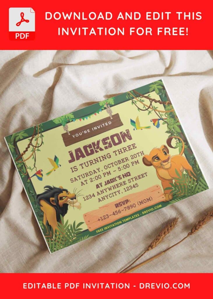 Lion King Simba Birthday Invitations