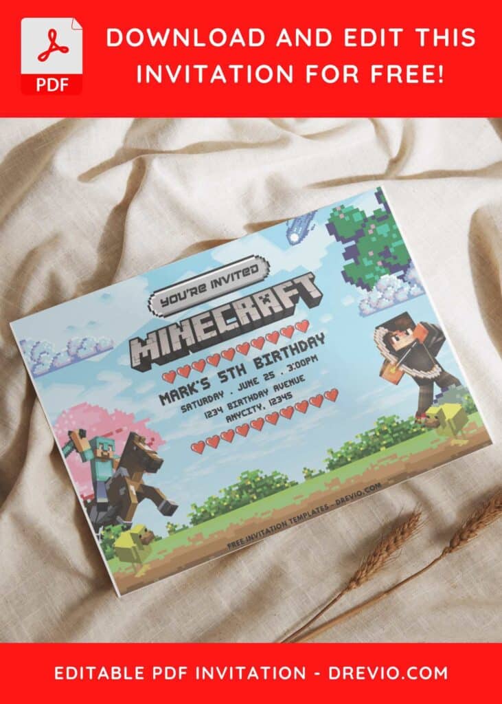 Minecraft World Birthday Invitation